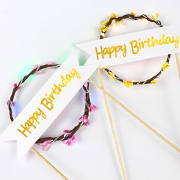 cake topper banner flag for DIY Cupcake Wrapper Baking Cup party bar Table baby shower Glitter Happy Birthday Star/heart Light