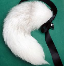 40cm/16"- Real Genuine Fox Fur Tail Plug W Silk Metal Stainless Butt Anal Plug Sexy Stopper