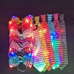 Novel Flashing Light Up Bowknot Tie Necktie LED Mens Party Lights Sequins Bowtie Wedding Glow Props Christmas gifts Party items