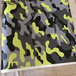 Black Fluorescent Yellow Camouflage Vinyl Film Car Wrap Air Bubble Adhesive PVC Vehicle Wrapping Covering 1.52X5/10/15/20/25/30 Metres