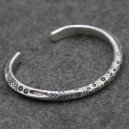 Chiang Mai Handmade Silver S925 Sterling Bracelets National Style Original Open Ended Exquisite Carving Men and Women Bangle