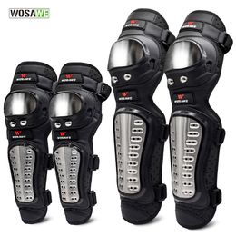 WOSAWE 4Pcs/Set Elbow & Knee Pads Stainless Steel Motorcycle Motocross Protective Gear Protector Guards Sports Armor Kit