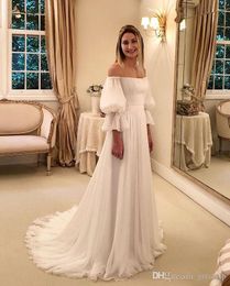 Elegant Chiffon A Line Wedding Dresses Off Shoulder Tiered Tulle 1/3 Sleeves Plus Size Beach Wedding Dress Bridal Gowns Vestido De Noiva