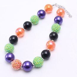 European Fashion Colors Halloween Girl Kid Chunky Beads Necklace Newest Halloween Gift Bubblegum Bead Chunky Necklace Jewelry For Children