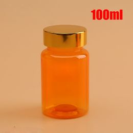 100pcs 100ml PET Bottle, Translucent Orange Bottles, Plastic Bottles with Metal Screw Caps