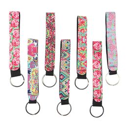 Floral Printing Key Chain Diving Material High Quality Keychain Long Strip Leopard Lanyard Key Ring sunflower Neoprene Eco Friendly Pendant