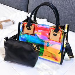 Designer-Holographic Transparent Jelly bag High Quality PVC Womens Designer Handbag Big capacity Chain Shoulder Messenger Bags 240518