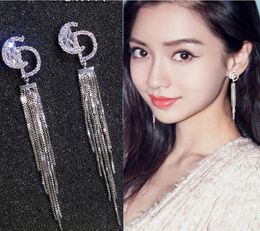 Earrings S925 Silver Needle Korean Tassel Long Zircon Earrings Wholesale Summer Bridal Jewellery Earrings WY614