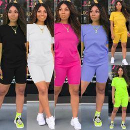 Summer 2 Piece Set Outfits Women Tracksuits Casual Sportswear Solid T-shirt Short Pants Legging Pullover + Shorts Klw1342_1