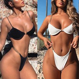 Sexy push up Thong bikini 2020 Chain black swimsuit female High cut swimwear women Biquini Summer bathers Bathing suit Beachwear