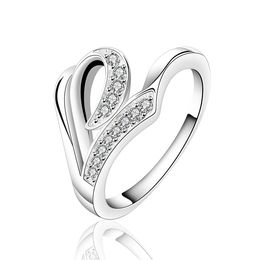 Hot sale Epacket DHL Plated sterling silver Heart shaped zircon ring DASR621 US size 7,8;women's 925 silver plate With Side Stones Rings