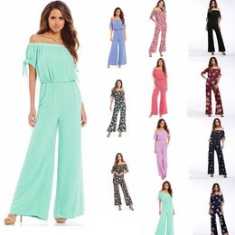 Jumpsuits Women Floral Solid Rompers Strapless Sexy Off Shoulder Jumpsuit Chiffon Casual Bodysuits One Piece Onesie Clothes Apparel YFA1062