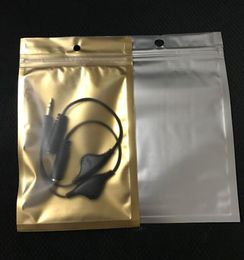 Wholesale 9*15cm Resealable Seal Valve Zipper Gold Clear Packing Bag Plastic Zip lock Storage Pouch With Hang Hole