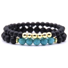 Strands 2Pcs 8MM Natural Healing Stone Bracelets for Men Women steel ball Beaded Bracelet Elastic