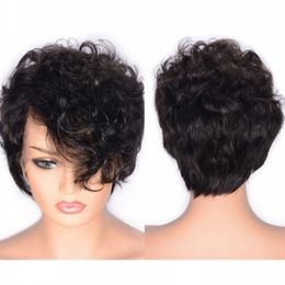 Curly Short Lace Wig Brazilian Human Hair Lace Front Wig Natural Colour Side Part Wigs Bleached Knots