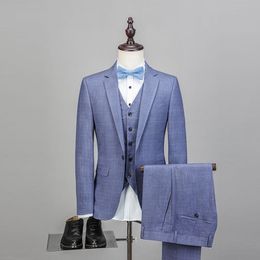 Summer Plaid Wedding Tuxedos Notched Lapel Groom Wear Casual Prom Party Formal Blazer Suits (Jacket+Vest+Pants)