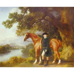 oil paintings portraits UK - Canvas art horses Paintings George Stubbs oil painting Portrait Of A Huntsman artwork for bedroom decor Gift
