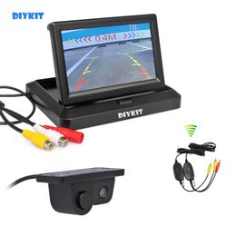 DIYKIT Wireless 5 Inch Foldable Car Monitor Rear View Monitor Parking Radar Sensor 2 in 1 Car Camera Parking System