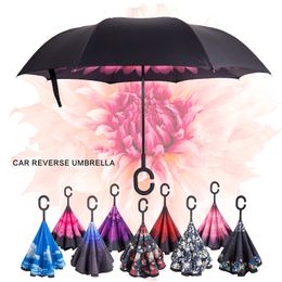 Reverse Umbrella Folding Double Layer Anti UV Inverted Umbrella parasol Windproof Rain Car Inverted Umbrella For Women Men