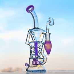 Purple Bong Dab rig Water pipe glass Smoking Accessories Thick recycler Oil Rig Pipes with 14mm Banger unique design