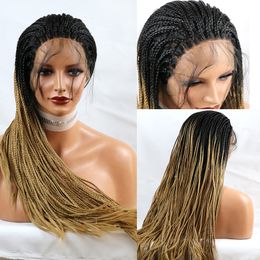 Lace Front Black Red Ombre Blonde Lace Wigs High Temperature Fibre Hair Synthetic Lace Front Wig Long Braided Box Braids Wigs for Women