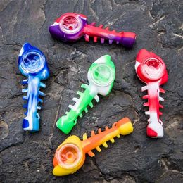 silicone pipe 4.3 inch Hand Pipe Fish skeleton with Glass Bowl Glass Bongs For Oil Rigs