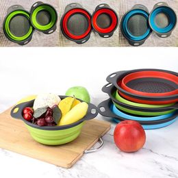 2pcs/lot Folding Collapsible Silicone Colander Strainer Kitchen Fruit Filter Basket Fruit Vegetable Colander Kitchen storage bowl WX9-1706