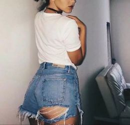 High-quality denim shorts 2019 summer new European and American high-waisted split ass hole cowboy shorts women beachpants