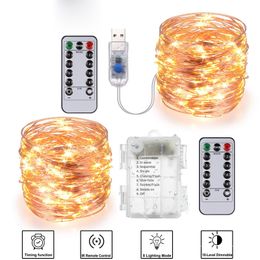 Christmas Lights Outdoor Copper String Light 10m 20m Remote Control Timing Battery USB Garden Lght For Party Christmas Decoration
