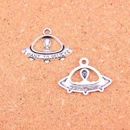 56pcs Charms alien ET believe spaceship Antique Silver Plated Pendants Making DIY Handmade Tibetan Silver Jewellery 23*30mm