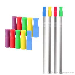 8 Colours Stock Silicone Tips Tooth Anti-Collision Tubes Soft Anti-Scratch Straw Cover Stainless Steel Straw Mouth Protection Tube BH1952 ZX