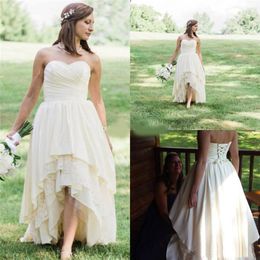 High Low Western Wedding Dresses 2019 Sweetheart A Line Tiered Skirt Lace Up Back Cheap Plus Size Bohemian Beach Bridal Gowns
