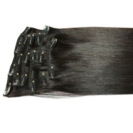 -8PCS 120 Gramm Europäisches Haar maschinell hergestellter Remy gerade natürliche Farbe Klipp in der Haar-Verlängerungen Menschenhaar-Stücken 12-26 Zoll, freies DHL