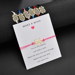 Make a Wish Pineapple shaped charm bracelet with Gift Card For women Gold Fruit White Black Red Pink string Rope Wrap BangleJewelry