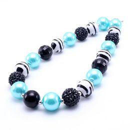 Blue Color Zebra Baby Kid Chunky Necklace Fashion Toddlers Girls Bubblegum Bead Chunky Necklace Jewelry Gift For Children