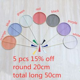 Classical Colour Round Fabric Hand Fan Long Handles Chinese Dance Fan traditional craft Ladies Blank Hand Fans