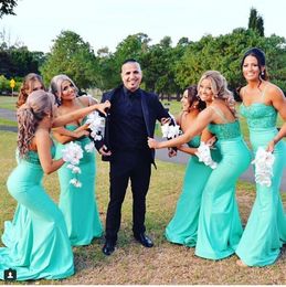 Turquoise Spaghetti Straps Bridesmaid Dresses Mermaid Spring Summer Countryside Garden Formal Wedding Party Gowns Plus Size Custom Made