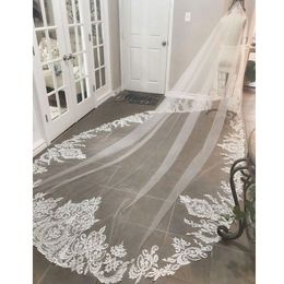 New Arrival Lace Wedding Veils Appliqued Edge 3M Long Cathedral Length Bridal Veil With Comb For Women Hair Accessories