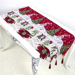 180*35cm Christmas Decorations Tablecloth Cotton Linen Embroidery Snowman Printing Table Flag Party Xmas Table Supplies DHL WX9-1715