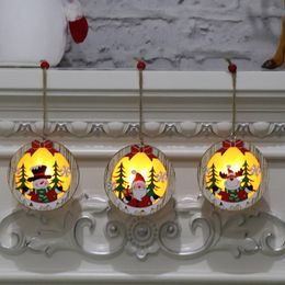 New Wooden Luminous Pendants Wooden Star Round Frame Lamp Luminous Christmas Tree Ornament Hanging Pendant Ornaments Party Decoration