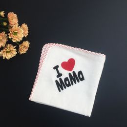 Baby 100% Cotton Handkerchief Bibs I love Mama Papa Children White Handkerchief Print Baby Bibs Square Gauze Handkerchief