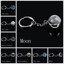 Moon Phase Image Planet Keychain Keyring Double Side Glass Ball Universe Nebula Key Chain Solar System Jewelry Christmas Gifts