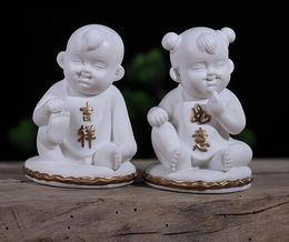 Creative early birth noble child Fuwa ornaments wedding room Jewellery ceramic golden boy jade female couple doll