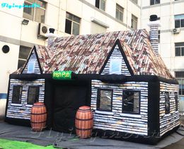 8m Inflatable Retro Bar Tent Portable Pub with Printing Brick Wall