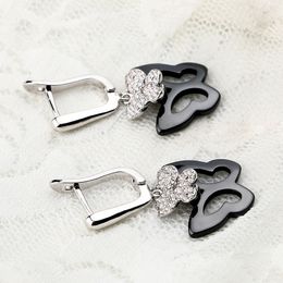 Fashion-g Butterfly Earrings Set With Bling Crystal Black White Ceramic Fashion Temperament Korean Earrings Fashion Jewellery