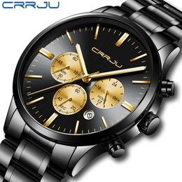 erkek kol saati CRRJU Men Stainless Steel Band Watch Men's Luxury Business Luminous Quartz Wrist Watches Male Date Window Clo3290