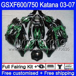 GSXF-600 For SUZUKI KATANA GSXF 750 600 GSXF600 03 04 05 06 07 293HM.69 GSX 750F GSXF750 2003 2004 2005 2006 2007 Fairing Green flames hot