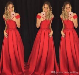 2019 Red Long Evening Dress A Line Off Shoulders Bow Knot Sash Formal Holiday Wear Prom Party Gown Custom Made Plus Size