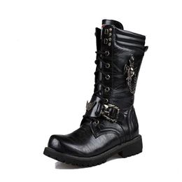 Winter Men Motorcycle Boots Fashion Mid-Calf Punk Rock Quality Shoes Mens PU Leather Black High top Casual Boot Man