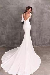 Modest Berta Mermaid Wedding Dresses Stretch Satin Long Sleeves Backless Bridal Gowns vestidos de novia Simple Wedding Dress181s